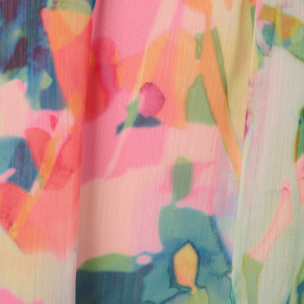 Adrianna Papell Floral Ruffle Chiffon Halter Trapeze Dress In Pink Multi - Picture 8 of 12